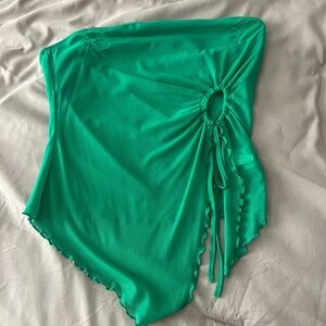 Green Asymmetrical Ruched Top